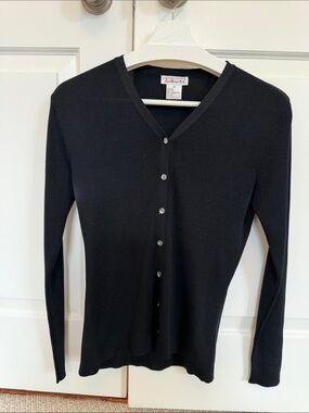 Talbots Black V-Neck Button-Front Silk Cardigan